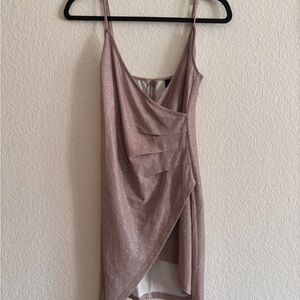 AKIRA Pink Asymmetrical Ruched Slip Dress
